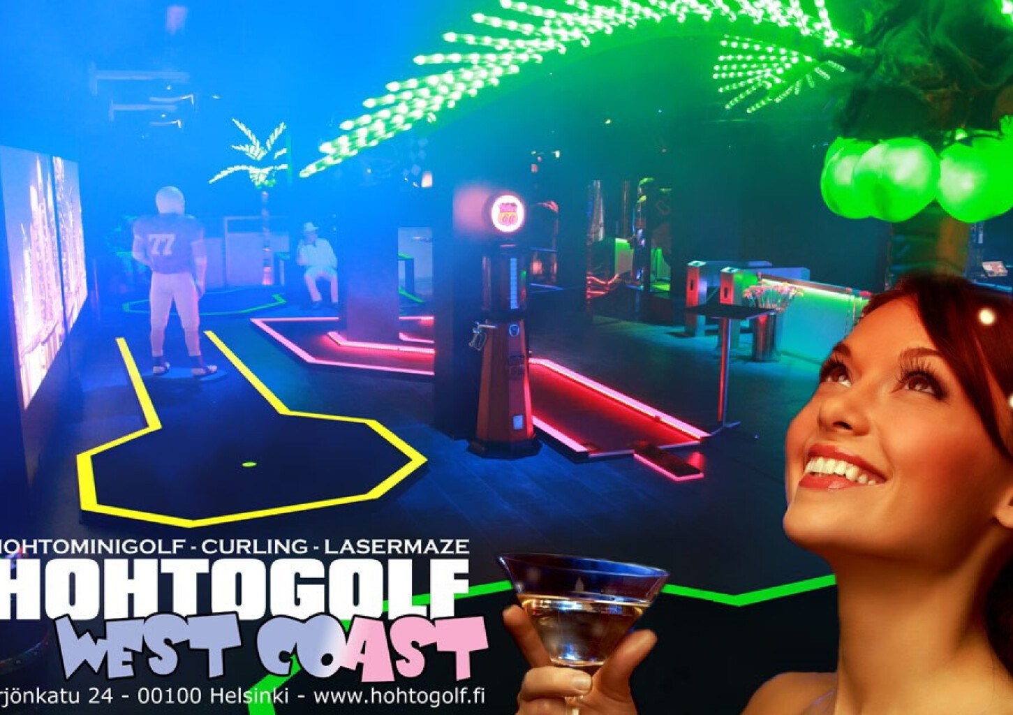 Игра в мини-гольф в West Coast со спецэффектами