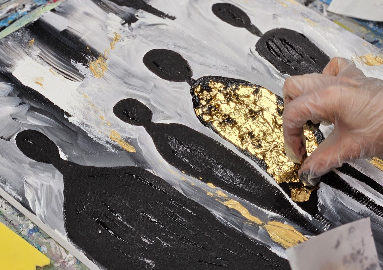 Abstraktse gold foil akrüülmaali töötuba kahele