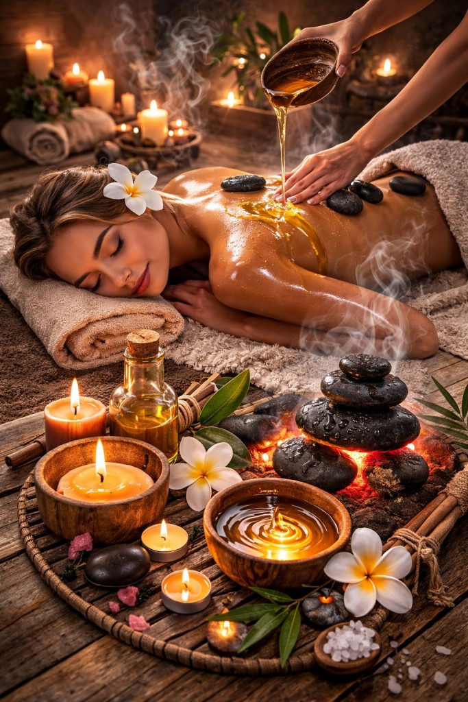 «Тающая роскошь» – премиальный ритуал с маслом свечи и лавовыми камнями