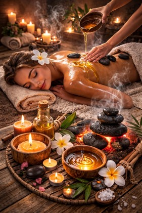 «Тающая роскошь» – премиальный ритуал с маслом свечи и лавовыми камнями